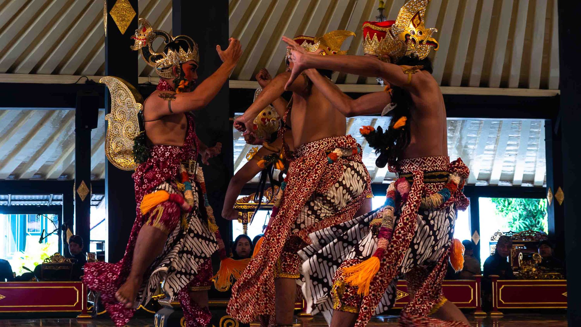 Dancers in traditional costume perform.