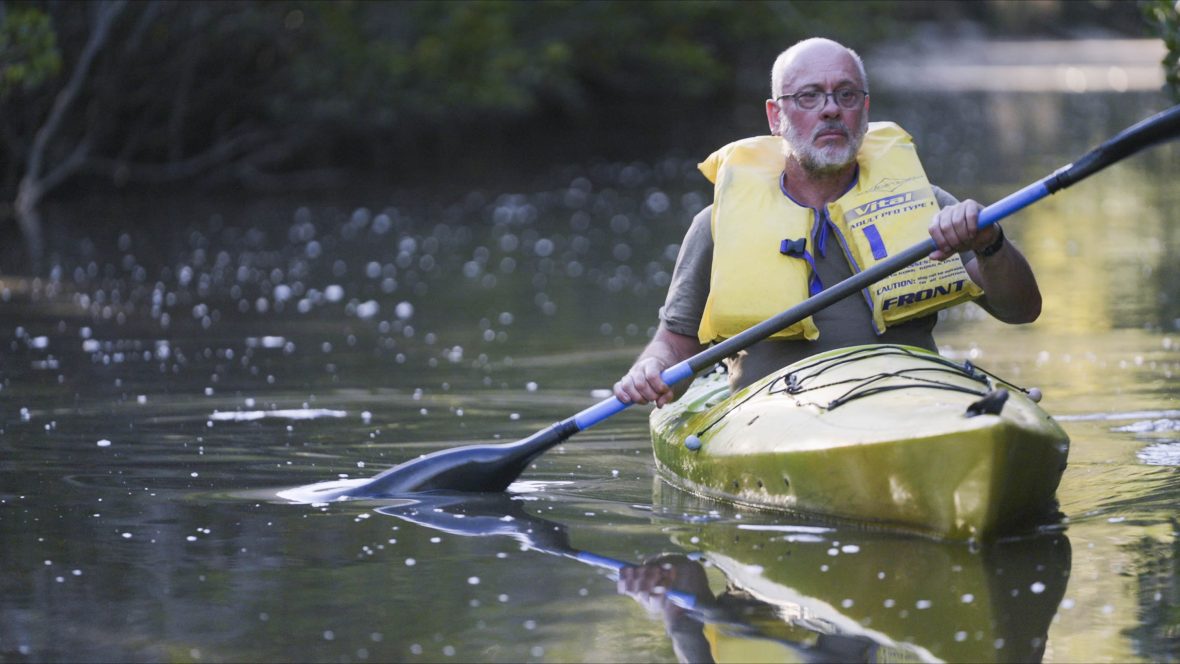 Tim Flannery canoeing on the Hawkesbury River.